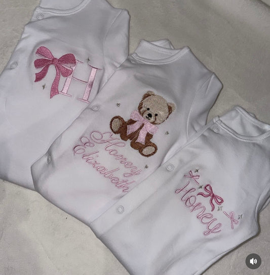 Bow theme 3 babygrows bundle